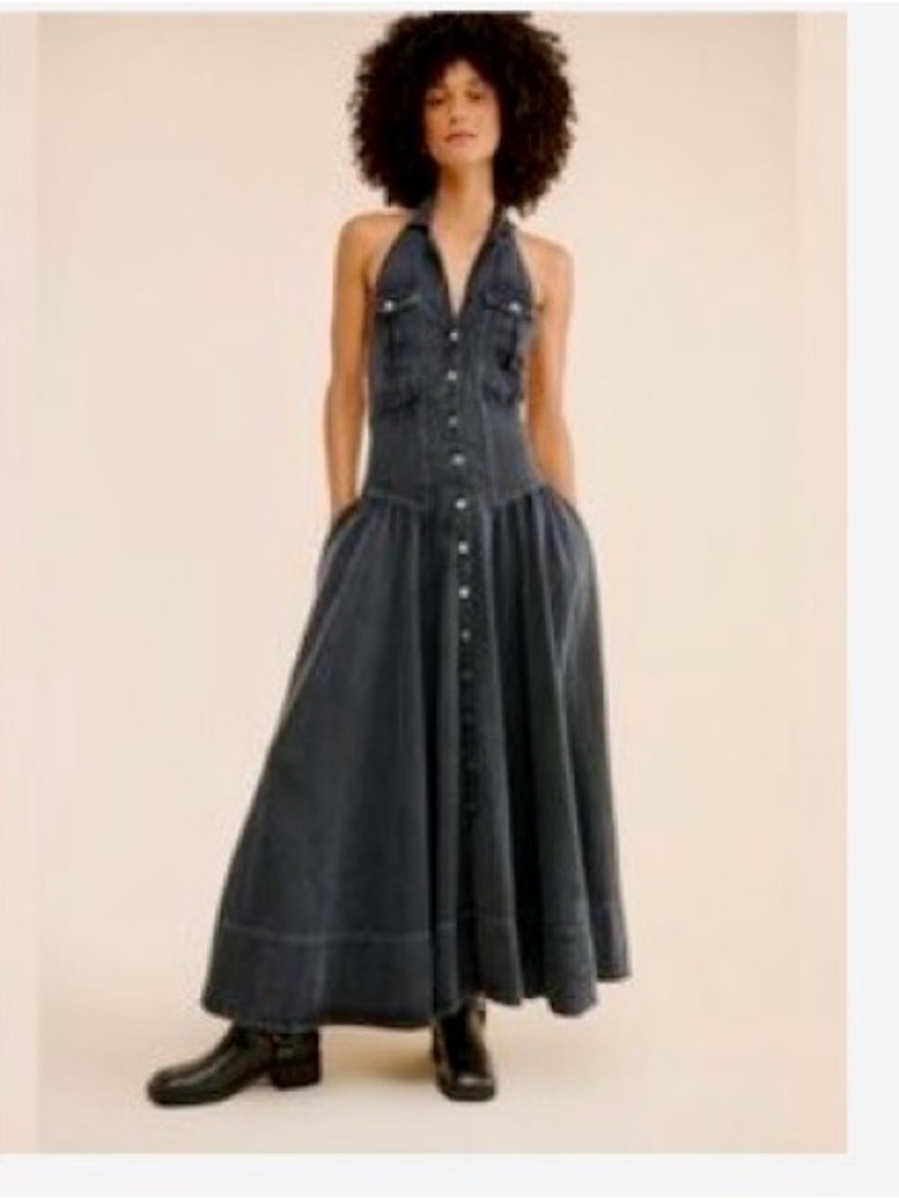 Free People Dark Indigo Lace-Up Denim Jumpsuit - Picture 1 of 5
